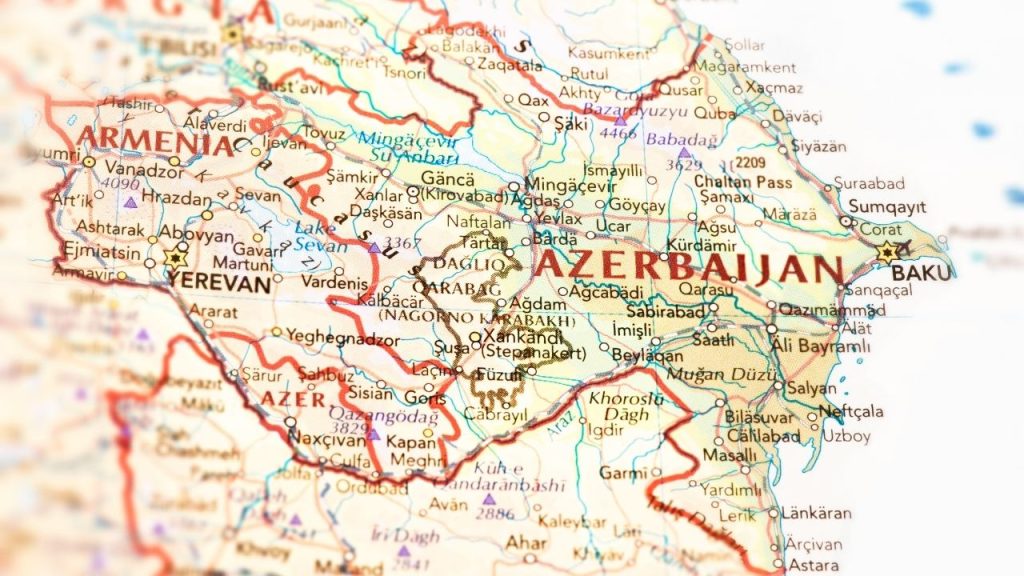 Azerbaycan'ın Kafkasya bölgesindeki konumunu gösteren harita