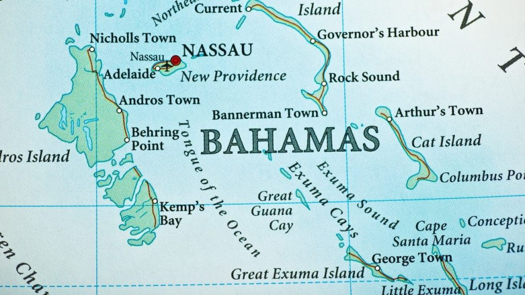 Bahamalar'ın Karayipler bölgesindeki konumunu gösteren harita